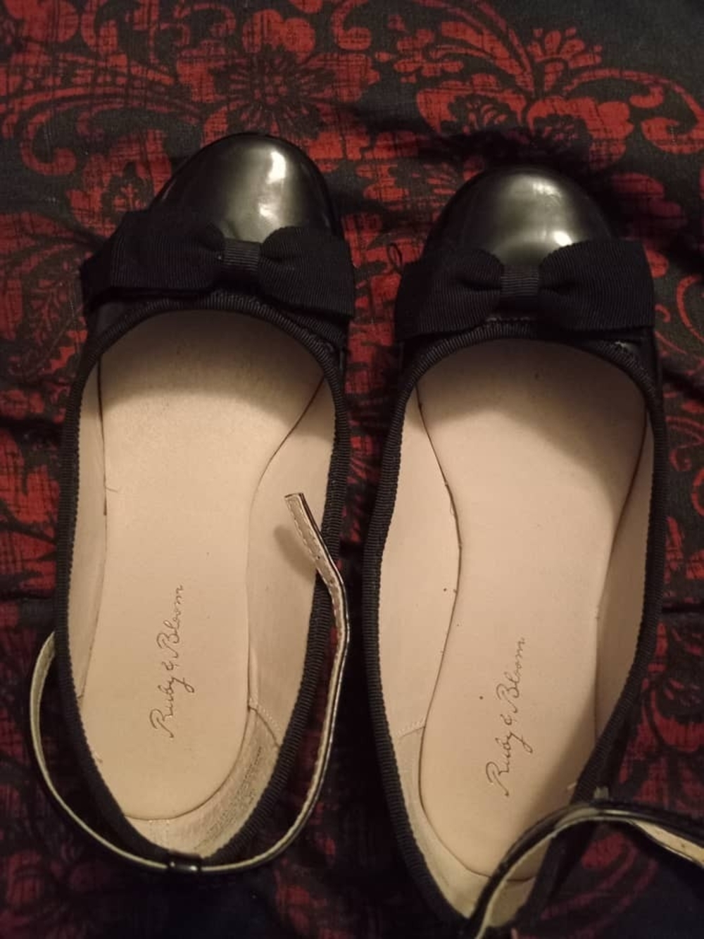 Black Bow Cap-Toe Kids Ballet Flats with Ankle Strap